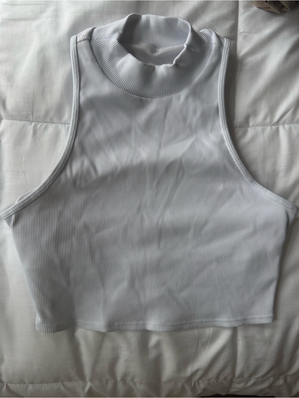 ALO Yoga White Ribbed Mock Neck Crop Top